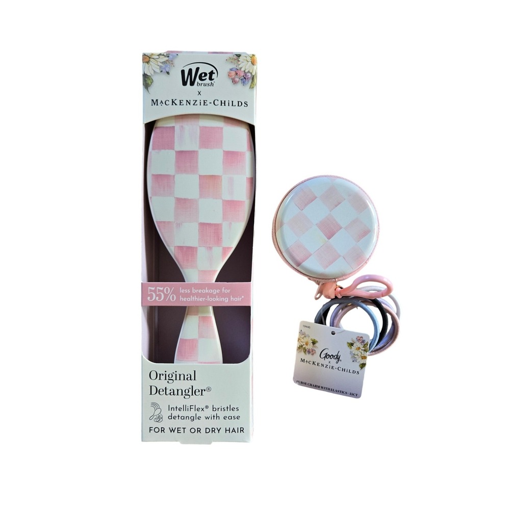 Wet Brush MacKenzie-Childs Hair Brush Set Women OS Pink New Rosy Check Bundle